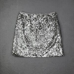 J Crew Silver Sequin Embellished Mini Midi Skirt Size 12 (34x19)